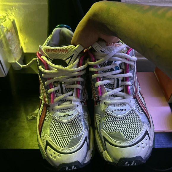 Balenciaga Gray and Red Mesh Sneakers